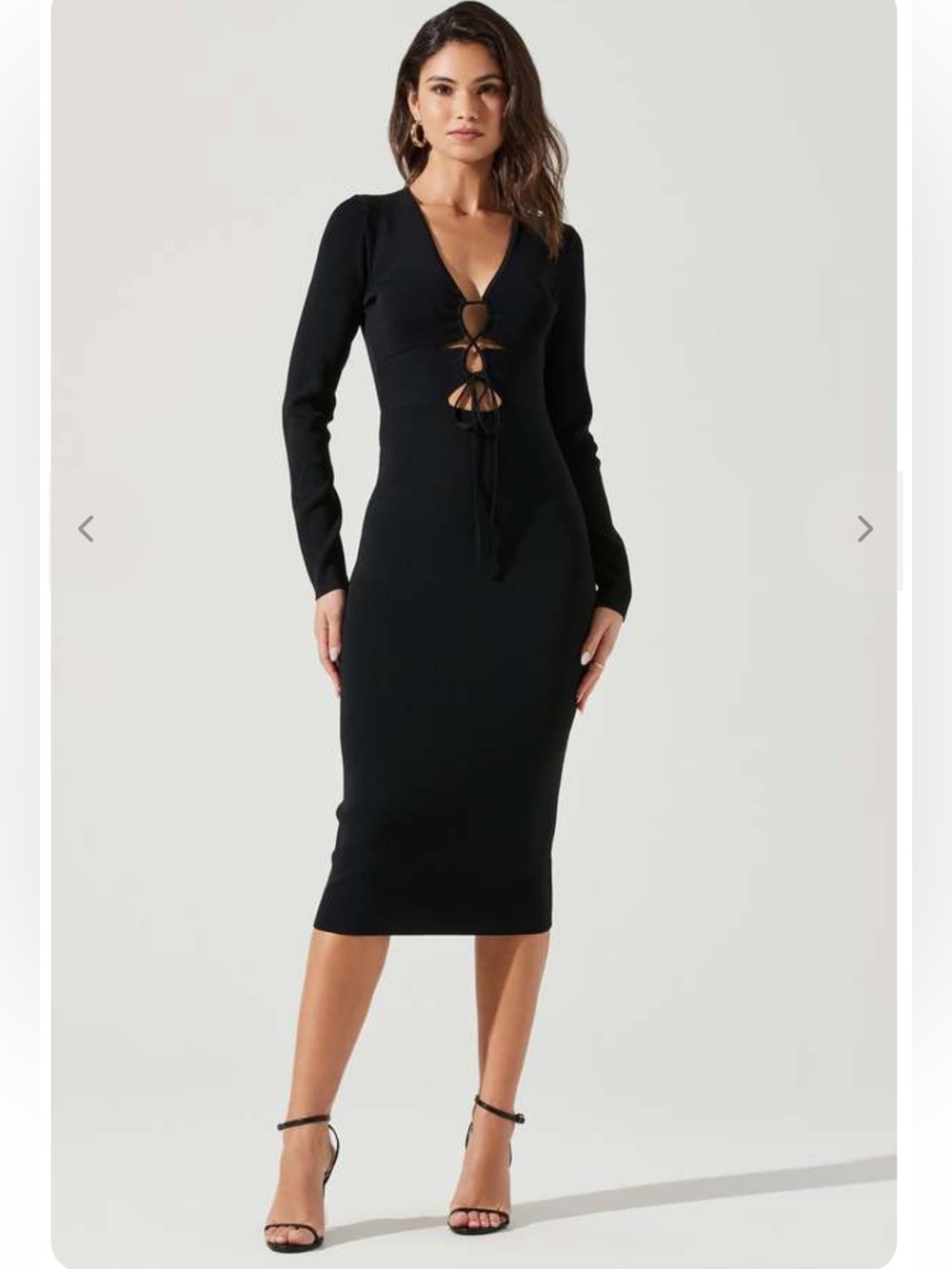 ASTR the label Black Long-Sleeve Midi Dress with Front Cutout Tie Detail nwt